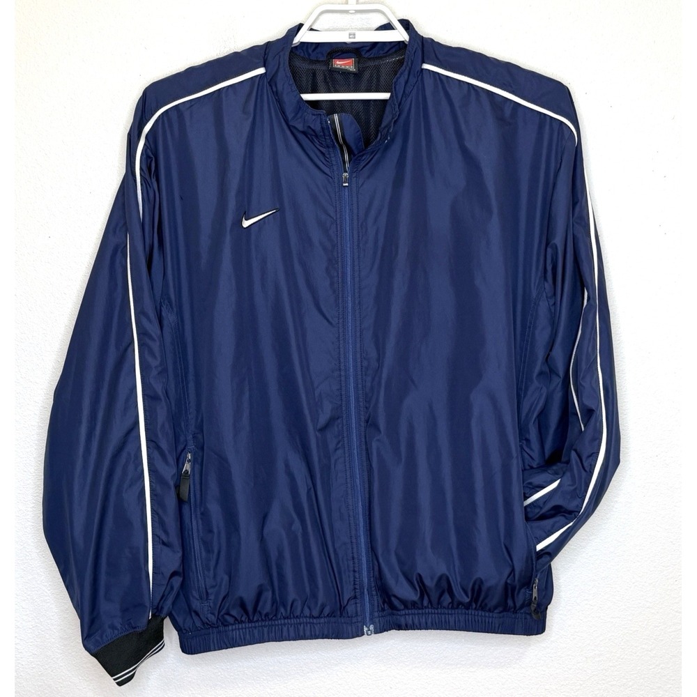Nike Windbreaker Track Jacket Mens Large‎ Dark Blue Full Zip Pockets Mesh Lined